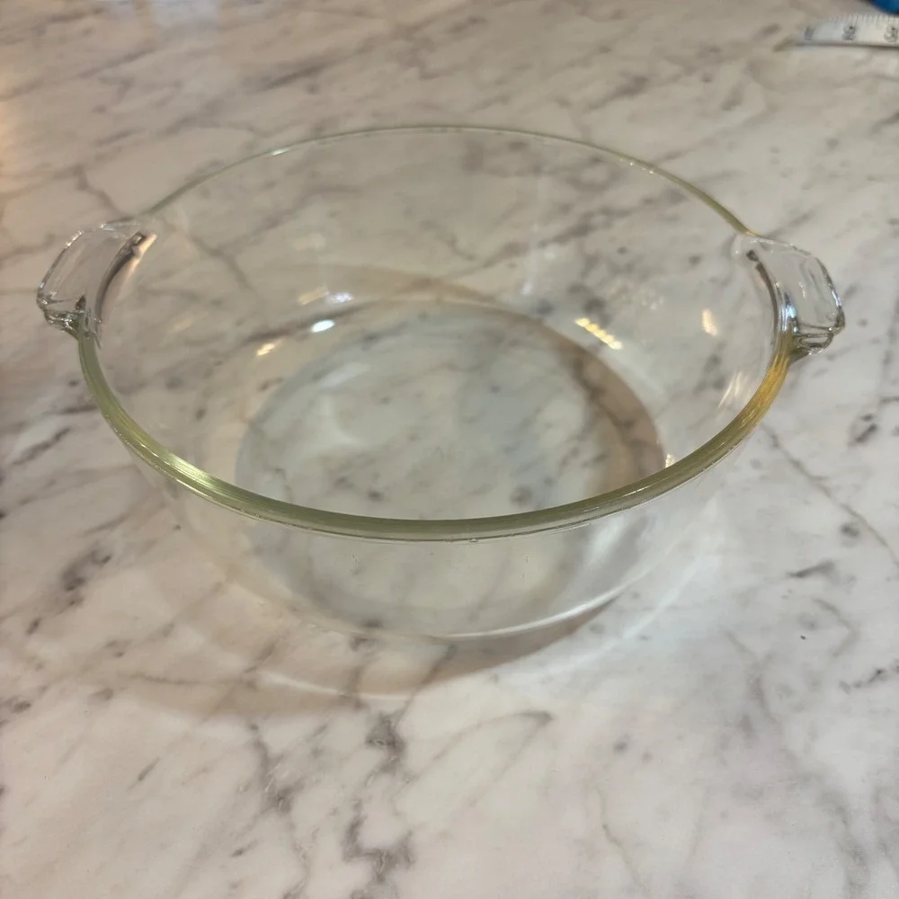Vintage Pyrex 023 Clear Glass Round Casserole Dish 1.5 Quart Tab Handles